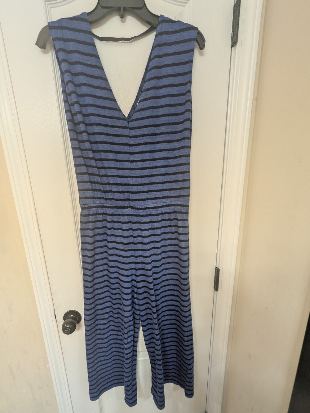 Alternative Blue and Black Striped Sleeveless Wide Leg Jumpsuit